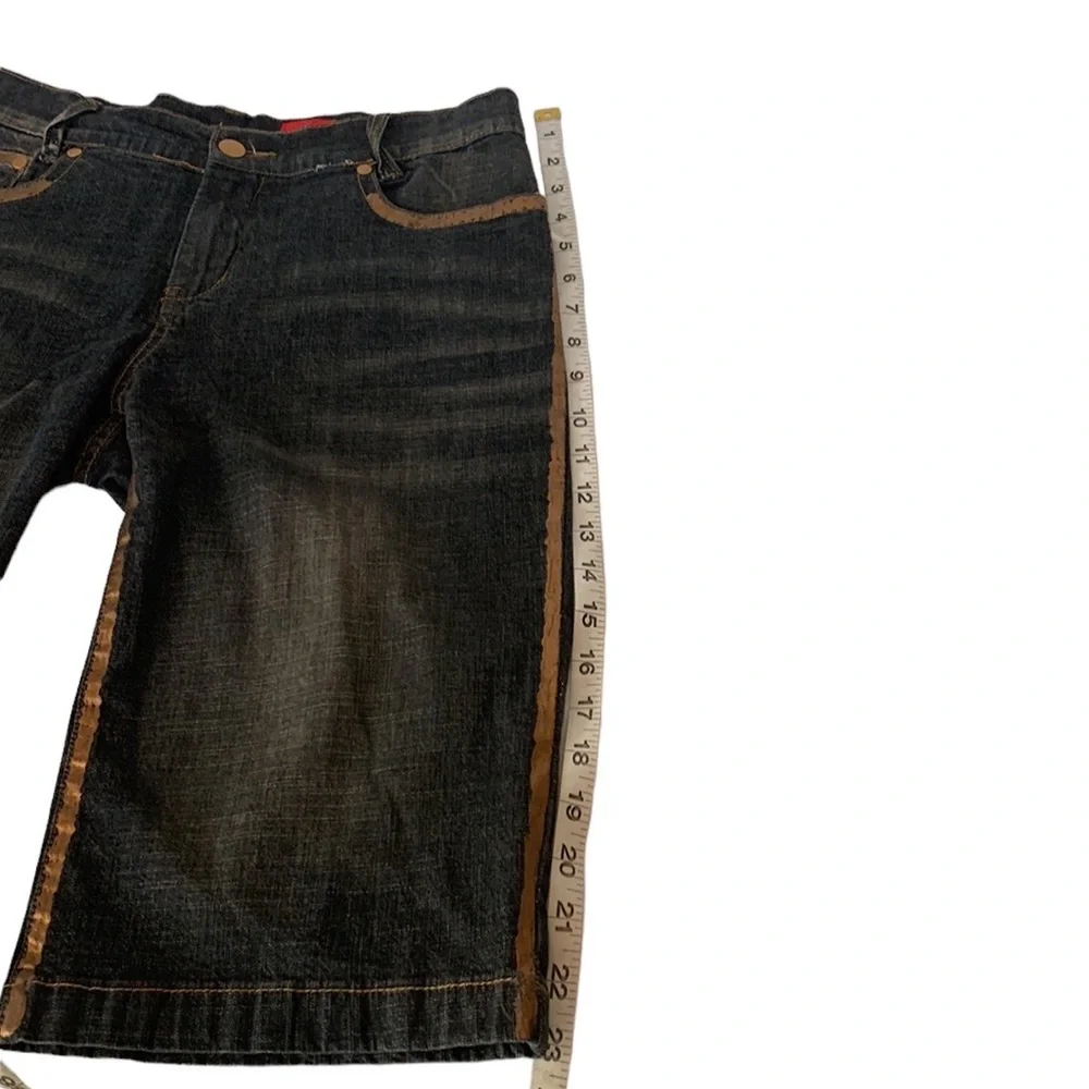 V Cristina Denim Bermuda Shorts w/ golden color trim & back pocket accent trim